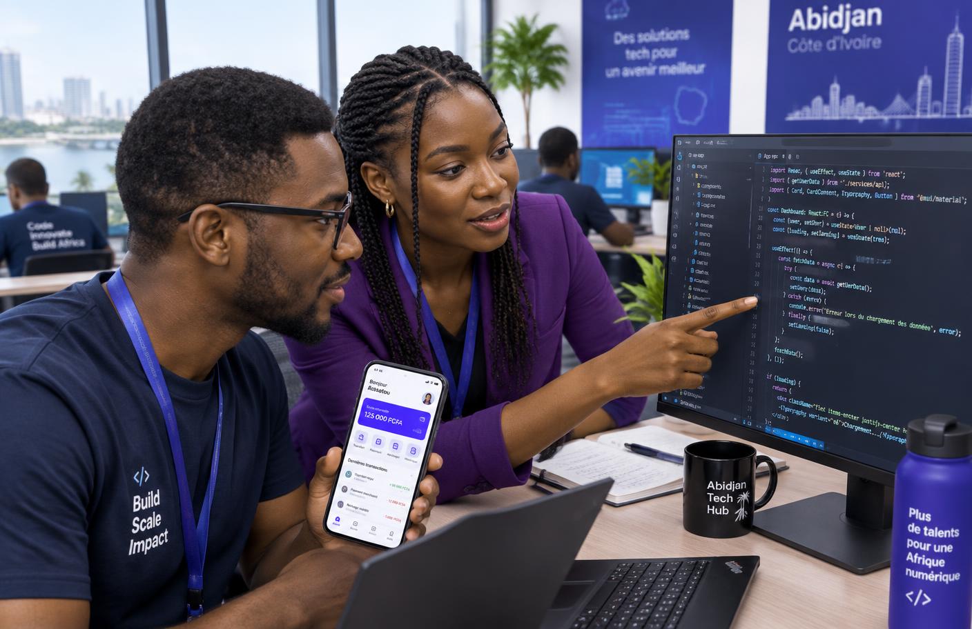 Développeurs Voomnet Technology concevant une application mobile à Abidjan