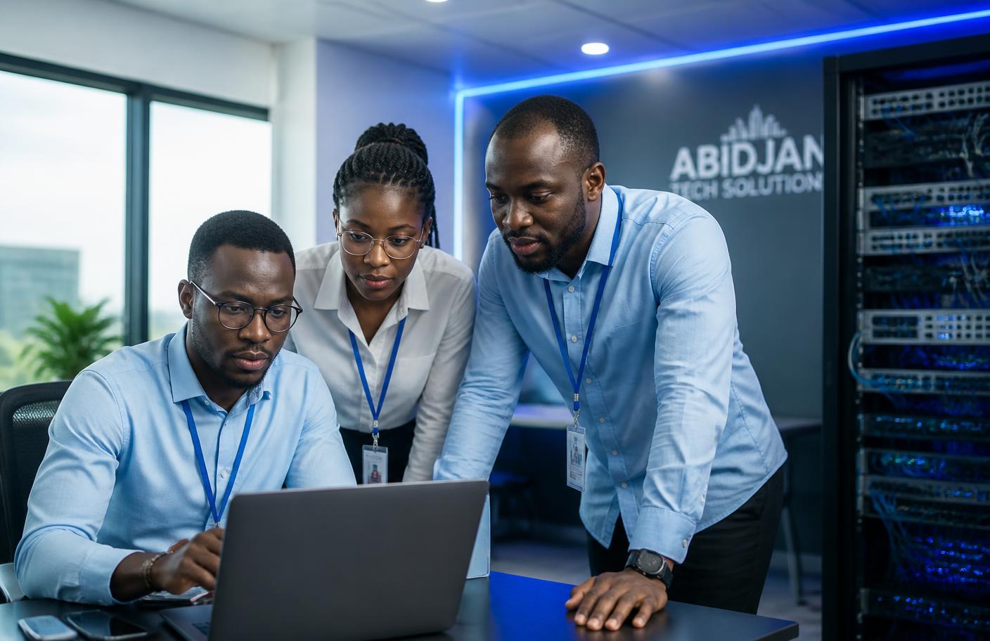 Équipe Voomnet Technology dans ses bureaux de Cocody Angré à Abidjan