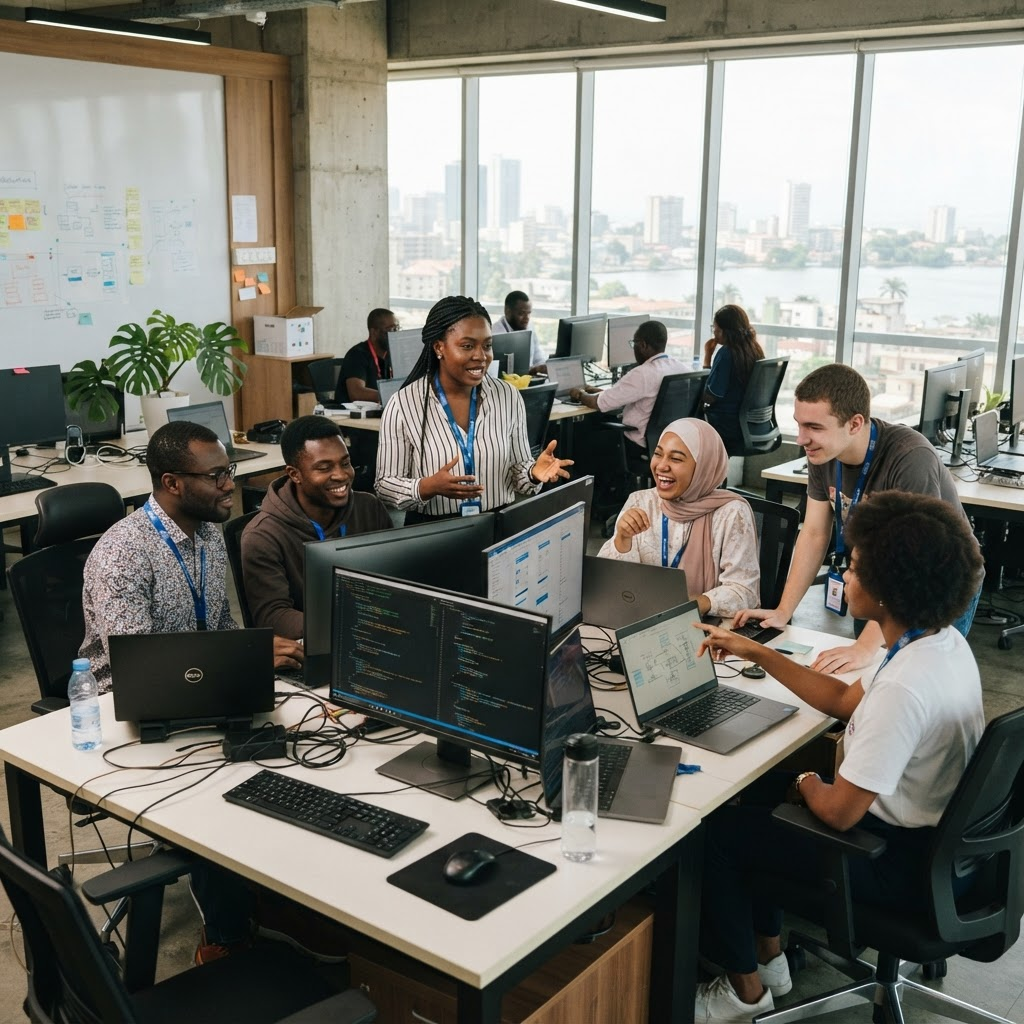 Équipe IT de Voomnet Technology au travail à Abidjan